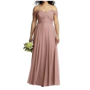 Dessy Collection OFF-THE-SHOULDER DRAPED CHIFFON MAXI DRESS Desert Rose NWT 22W